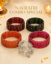 Load image into Gallery viewer, Navratri COMBO OFFER Full SET 4 Glass + 1 Kashmiri  Bangle Combo set
