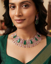 Load image into Gallery viewer, Designer MM Colored Polki Stone American Diamond Cz Floral Necklace set
