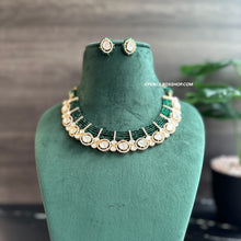 Load image into Gallery viewer, Nitya Green Hydro Stone gold plated Tayani Necklace set.
