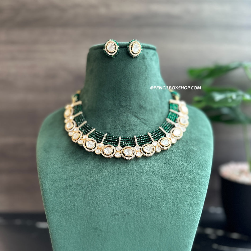 Nitya Green Hydro Stone gold plated Tayani Necklace set.