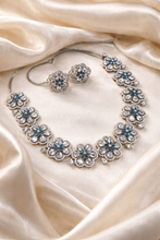 Load image into Gallery viewer, Anaya Flower Victorian Royal Blue American Diamond Necklace set
