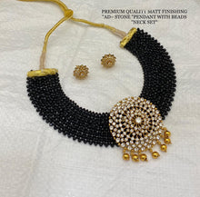 Load image into Gallery viewer, Vani Black Hydro Beads Cz Golden Big Pendant Necklace set
