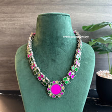 Load image into Gallery viewer, Pink Green Afghani Real Mirror  Navratri Necklace
