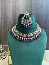 Load image into Gallery viewer, Aarohi purple Golden Polki Necklace Set with maangtikka
