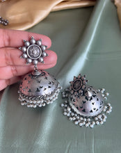 Load image into Gallery viewer, German Silver Cutwork Jhumka Earrings
