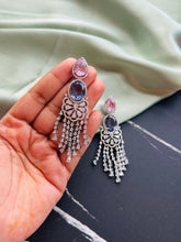 Load image into Gallery viewer, American diamond Tassel Silver dangling Earrings
