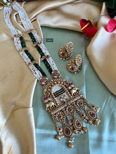 Load image into Gallery viewer, Elephant Kundan Pearl long Statement Designer Premium Necklace set
