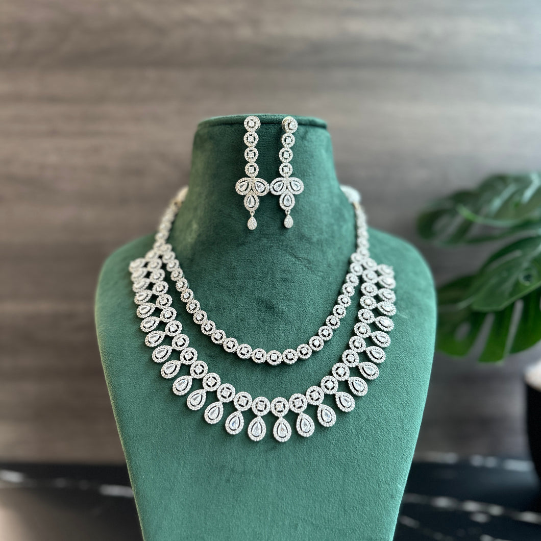 Silver Designer Layered American Diamond cz Necklace set