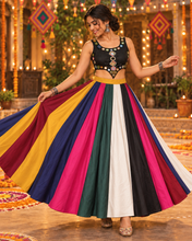 Load image into Gallery viewer, Multicolor Rayon Cotton Skirt 4mt flair Free size
