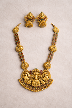 Load image into Gallery viewer, Long Haram Silver Replica Real Kemp Stone Multicolor cz kemp Stone Necklace set temple jewelry

