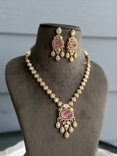 Load image into Gallery viewer, Advik Pink 22k Gold plated Tayani Premium Doublet Statement Necklace set
