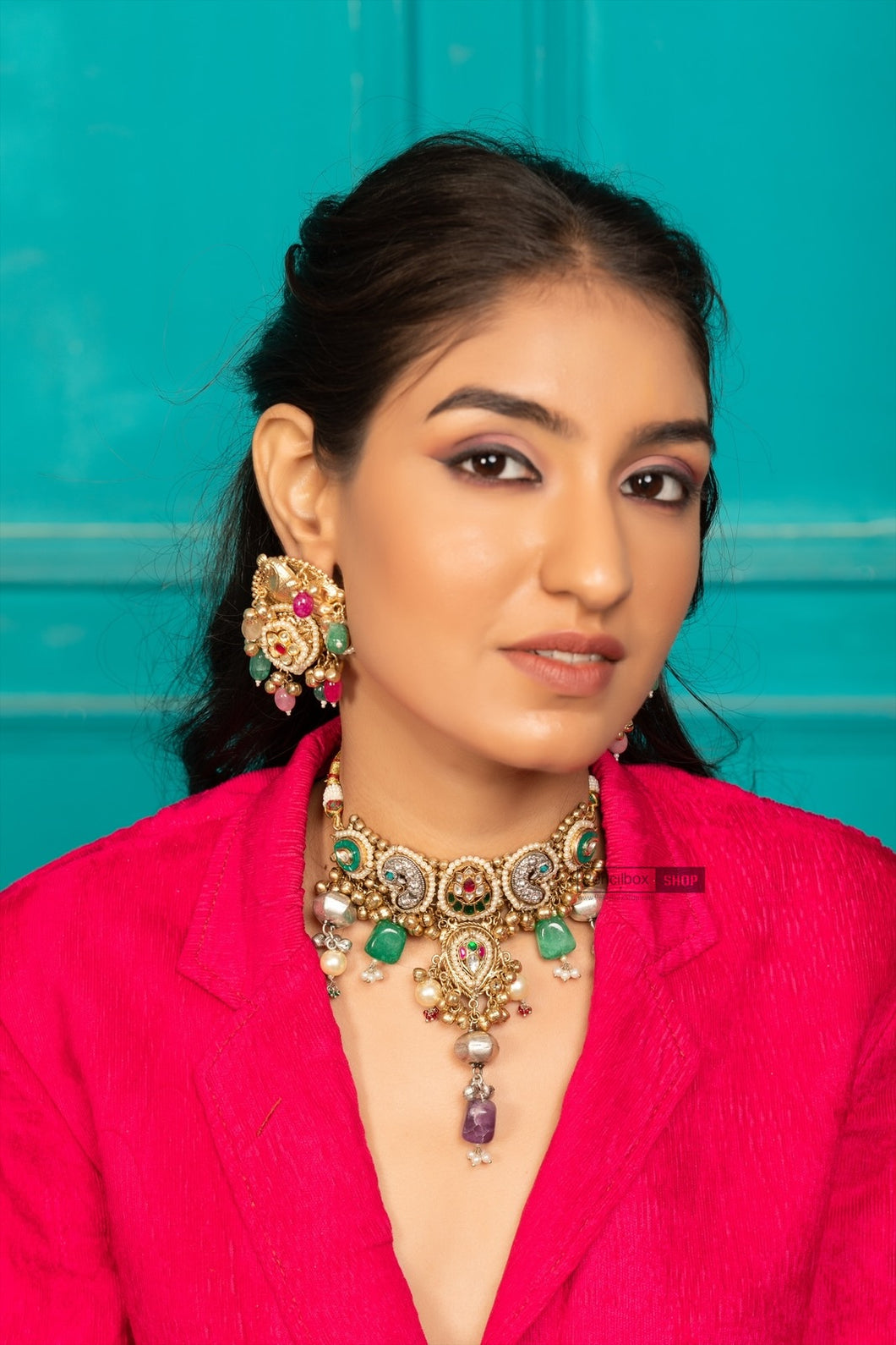 92.5 multicolor pachi kundan Ghungroo Choker necklace