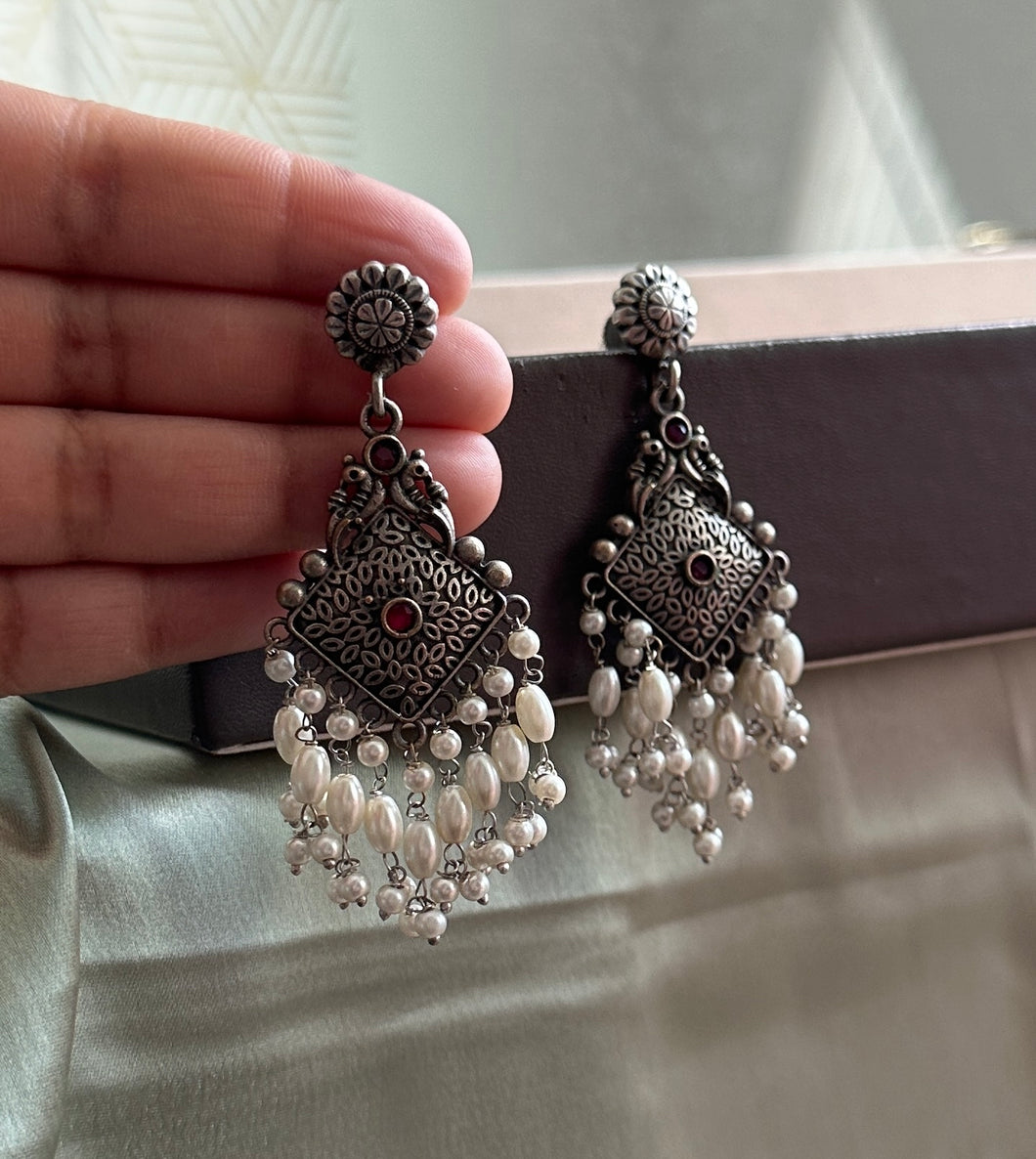 German Silver Ruby Pearl Jhumka earrings