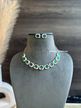 Load image into Gallery viewer, Emma White Green Enamel Designer Inspired Dainty American Diamond Necklace set
