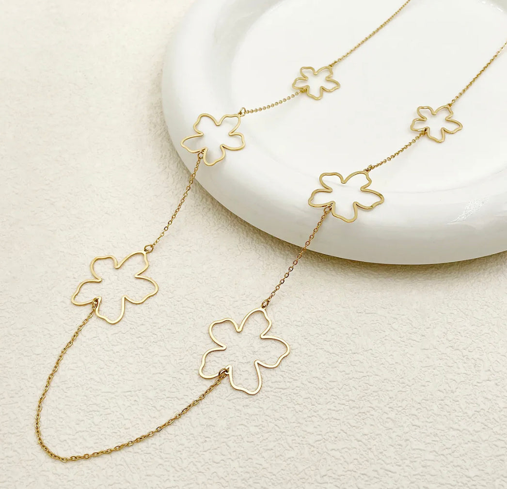 Hollow flower 18k gold plated Titanium stainless steel Long necklace chain IDW