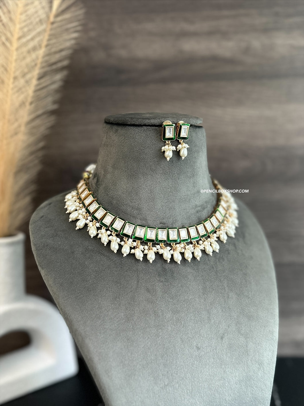 Uma Enamel Green Tayani Premium Necklace set