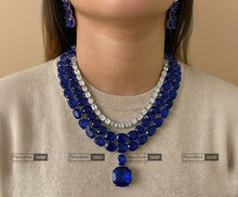 Load image into Gallery viewer, American diamond Solitaire Rhinestone three layer Doublet Designer Necklace set

