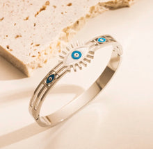 Load image into Gallery viewer, 18k gold plated zircon evil eye Silver stainless steel bracelet IDW
