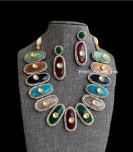 Load image into Gallery viewer, Multicolor Stone Kundan Statement necklace set
