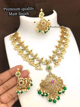 Load image into Gallery viewer, Exclusive cz kemp stone multicolor green drops Necklace set Temple Jewelry
