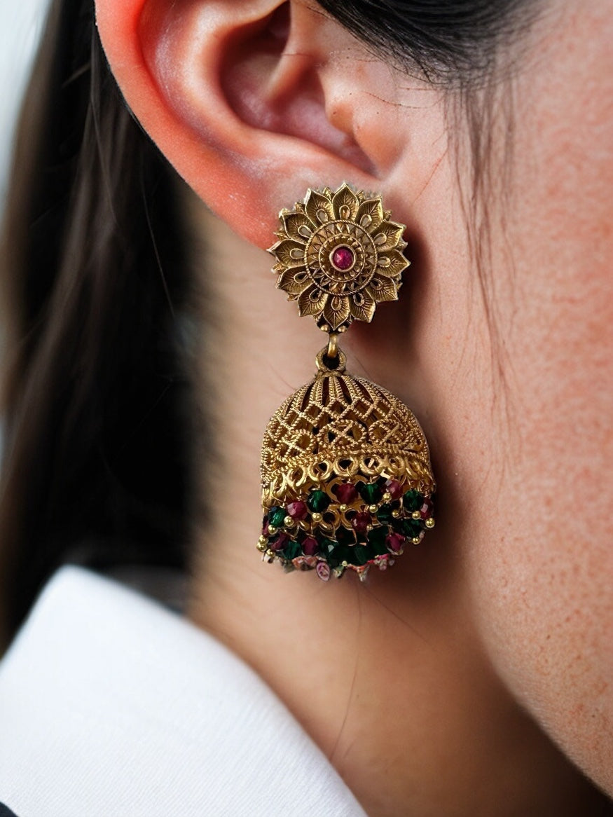 Small Flower stone jhumki earrings