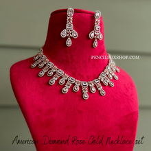Load image into Gallery viewer, American Diamond Rose Gold Silver Hanging Drops Designer Necklace set
