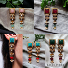 Load image into Gallery viewer, Amrapali Carved Stone Brass Medium size earrings
