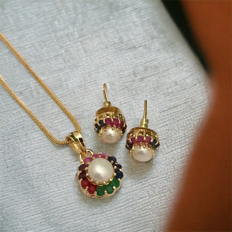 Real Pearl Pendant Golden Necklace set