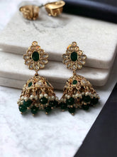 Load image into Gallery viewer, 22k gold plated Tayani Green gold plated Jhumki Earrings
