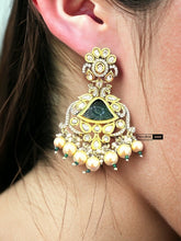 Load image into Gallery viewer, 22k gold plated Green Tayani carved Peacock earrings
