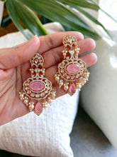 Load image into Gallery viewer, 22k gold plated Pink Doublet Tayani Gold plated Earrings
