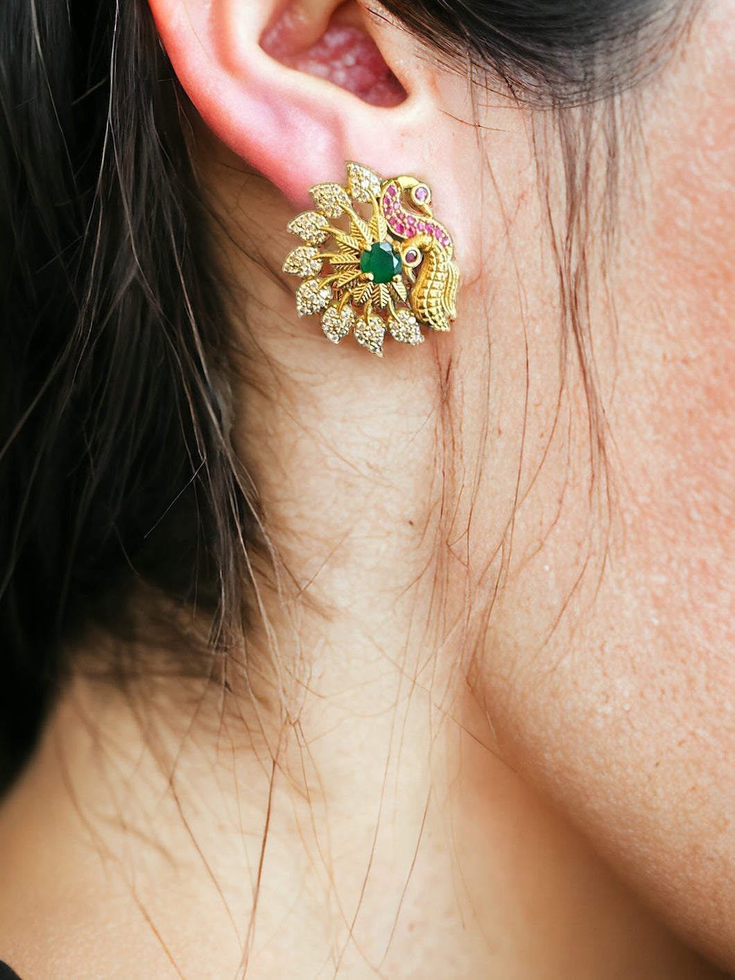 Peacock Multicolor cz Stud Temple earrings