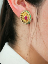 Load image into Gallery viewer, Multicolor Leaf cz Stud Temple earrings
