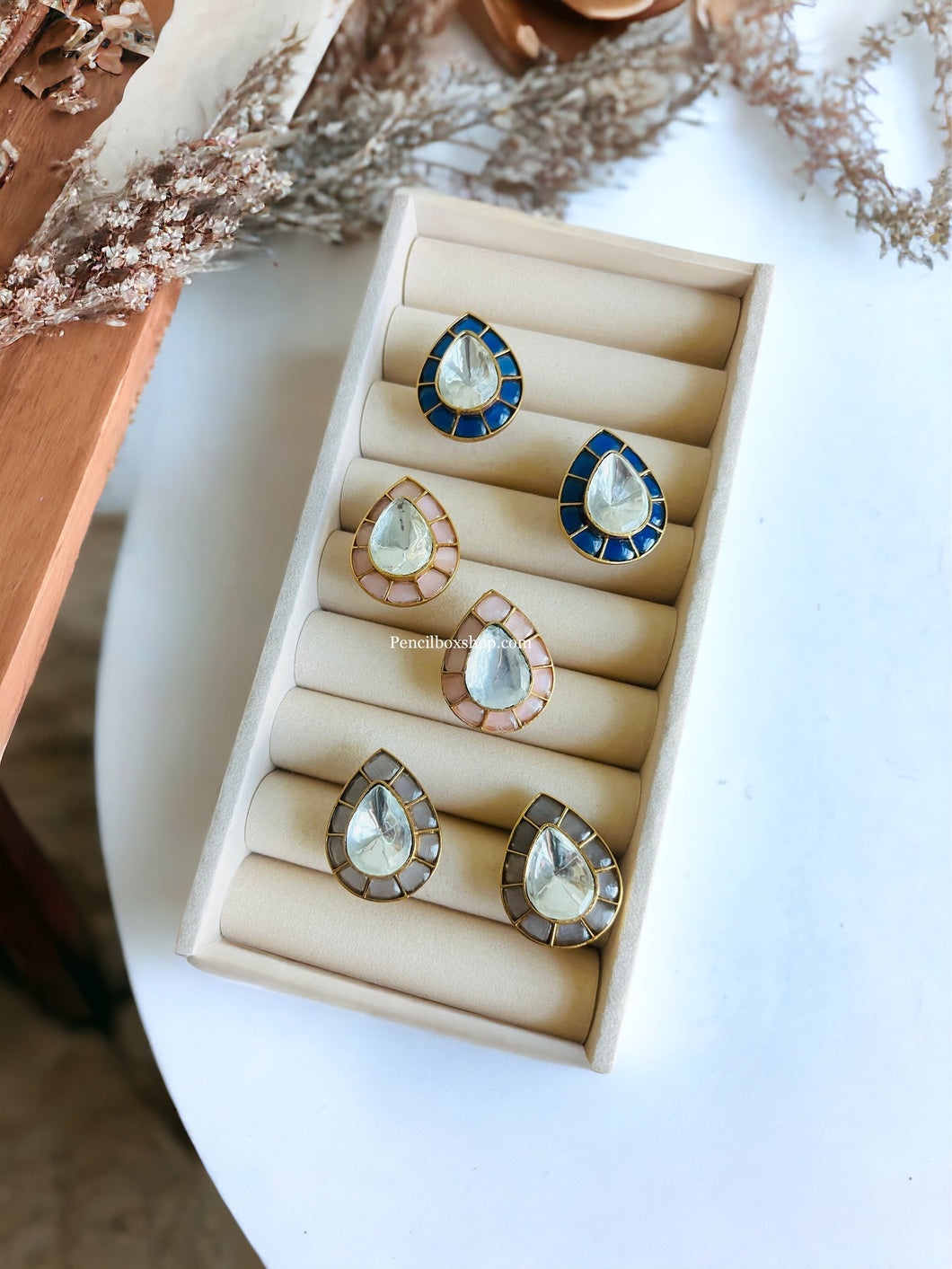 Uncut American diamond Golden statement Stud Earrings