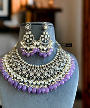 Load image into Gallery viewer, Purple Golden moissanite Premium  Statement Necklace set
