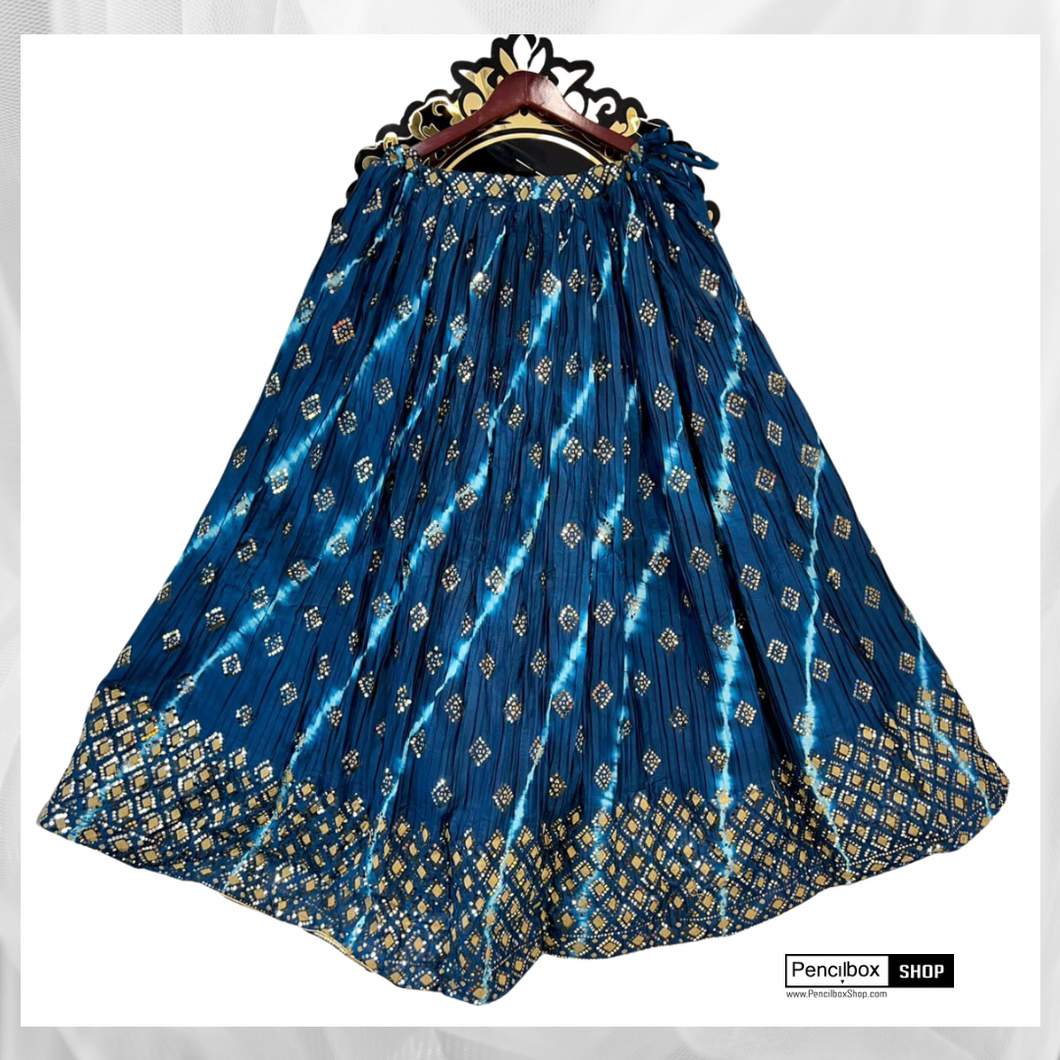 Blue Shiny Chinnon fabric 4mt flair Skirt