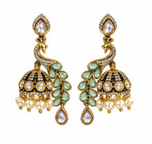 Load image into Gallery viewer, Gold Plated Peacock Jhumka Earrings - Mint
