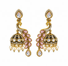 Load image into Gallery viewer, Gold Plated Peacock Jhumka Earrings - Pink
