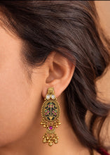 Load image into Gallery viewer, Heritage Mint Ruby White Kundan Temple Ethnic Earrings
