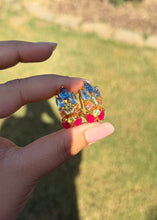 Load image into Gallery viewer, Multi-color solitaire rhodium plating premium stud earrings - front view
