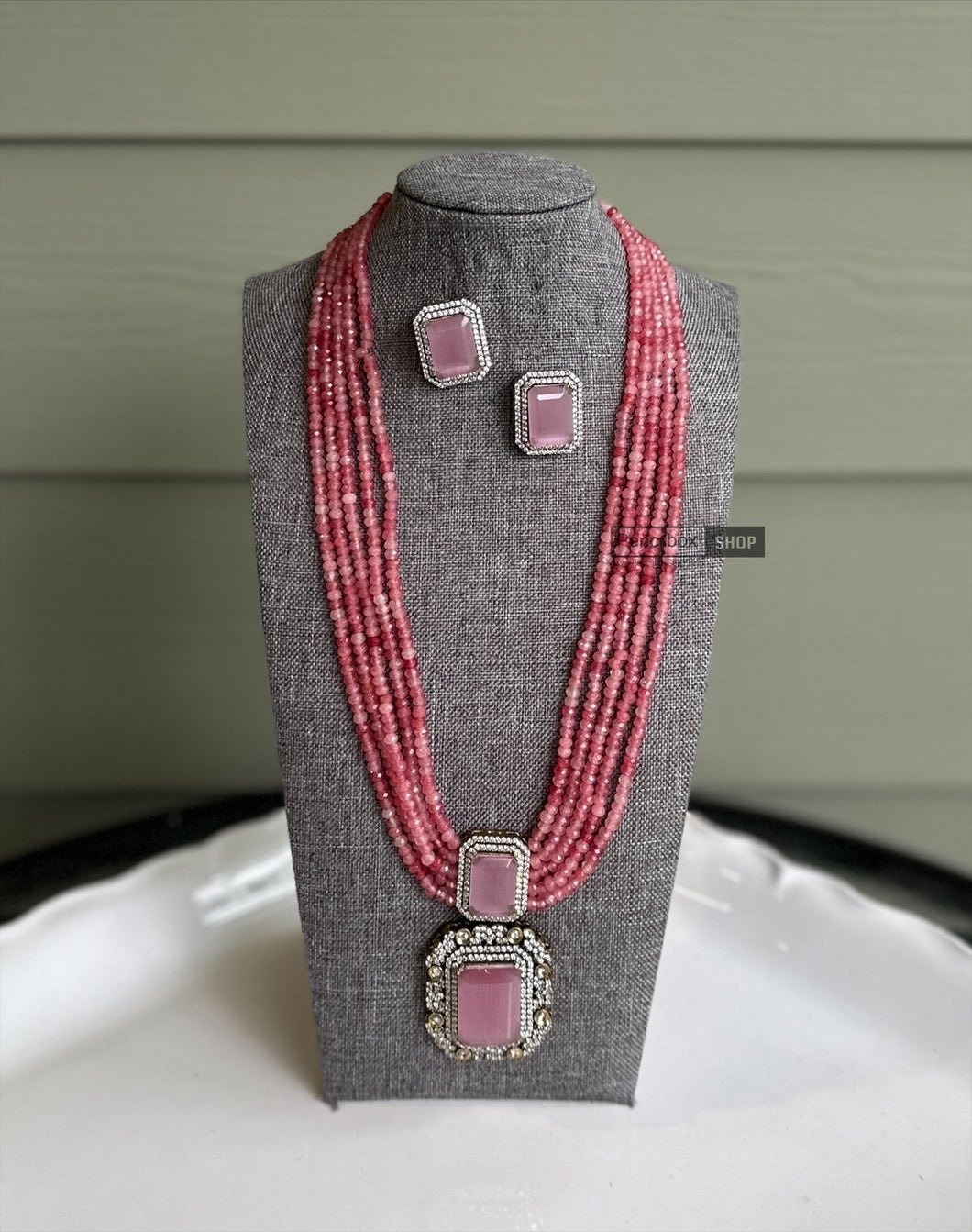 American Diamond Long Stone beaded  Necklace set