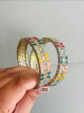 Load image into Gallery viewer, Multicolor Pearl Polki Bronze Pair of bangles Statement Piece
