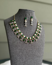 Load image into Gallery viewer, Green American Diamond Pearl cz Necklace set
