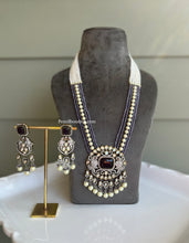 Load image into Gallery viewer, 22k Gold plated Tayani Long Purple Premium Statement Necklace set
