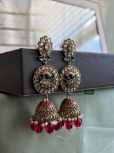 Load image into Gallery viewer, Kundan Peacock Polki Meenakari Pearl Jhumka Earrings
