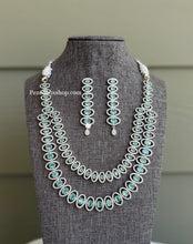 Load image into Gallery viewer, Silver Two Layered American Diamond cz Necklace set

