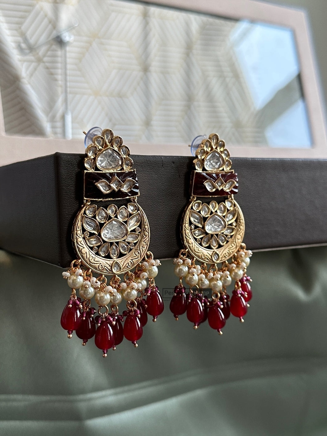 Ruby 22k Gold plated Tayani Dual Tone Beads Stone Earrings