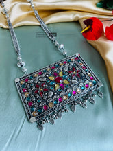 Load image into Gallery viewer, Multicolor Stone Big rectangle Pendant Oxidised Afghani Necklace
