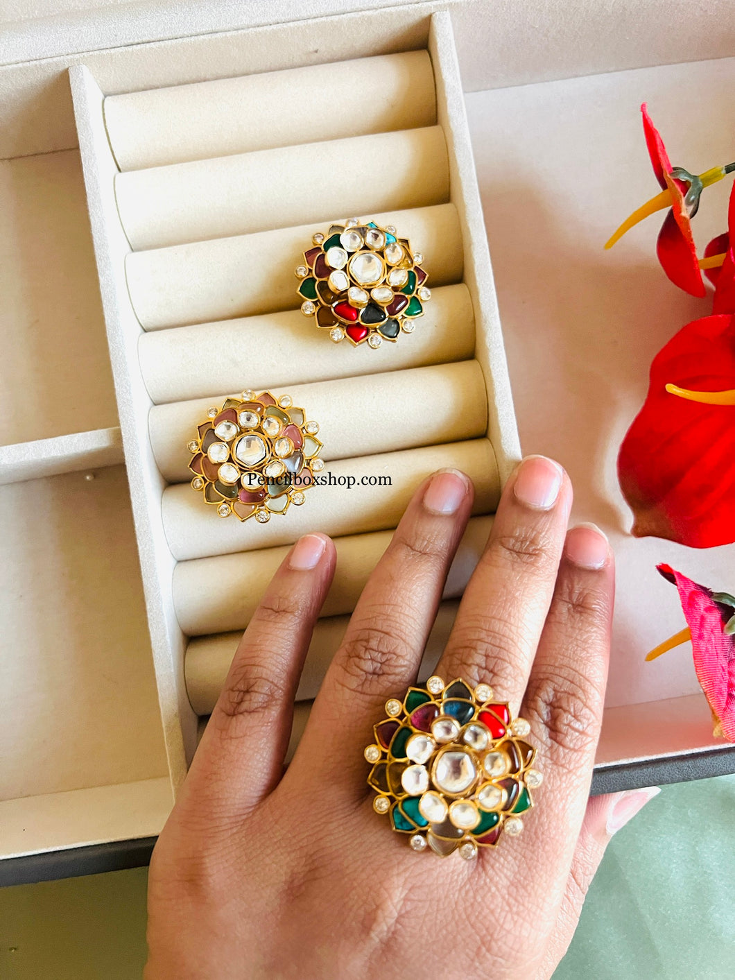 Tayani Adjustable Multicolor Flower Ring