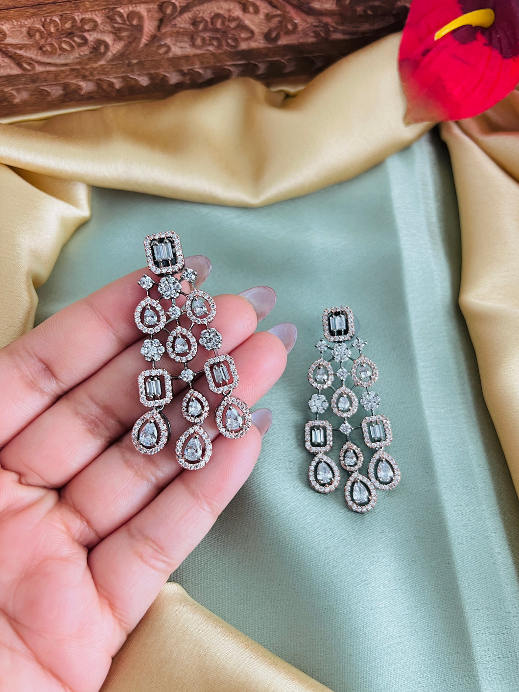 American Diamond Victorian Designer Drop Cz Earrings
